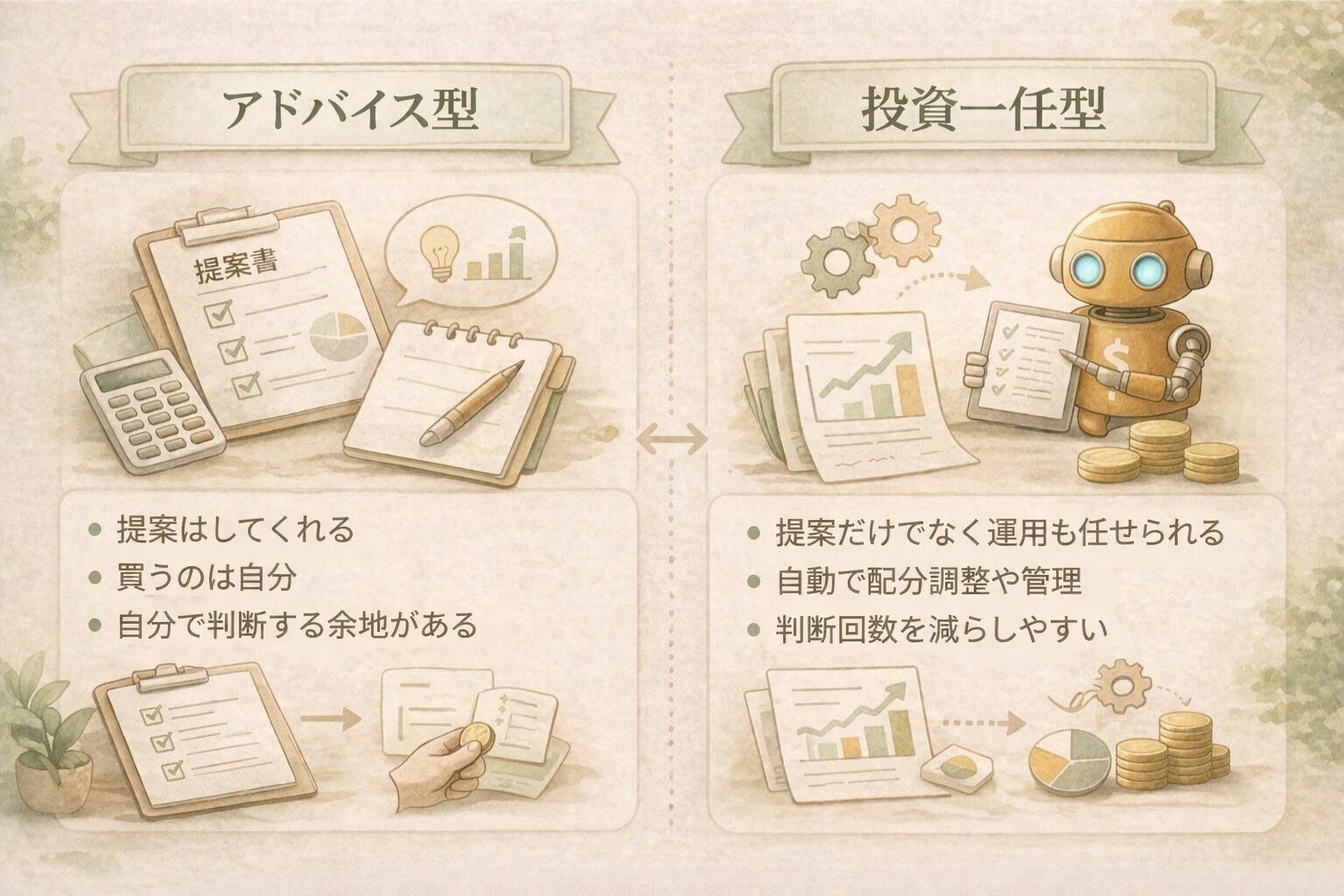 アドバイス型と投資一任型の比較図