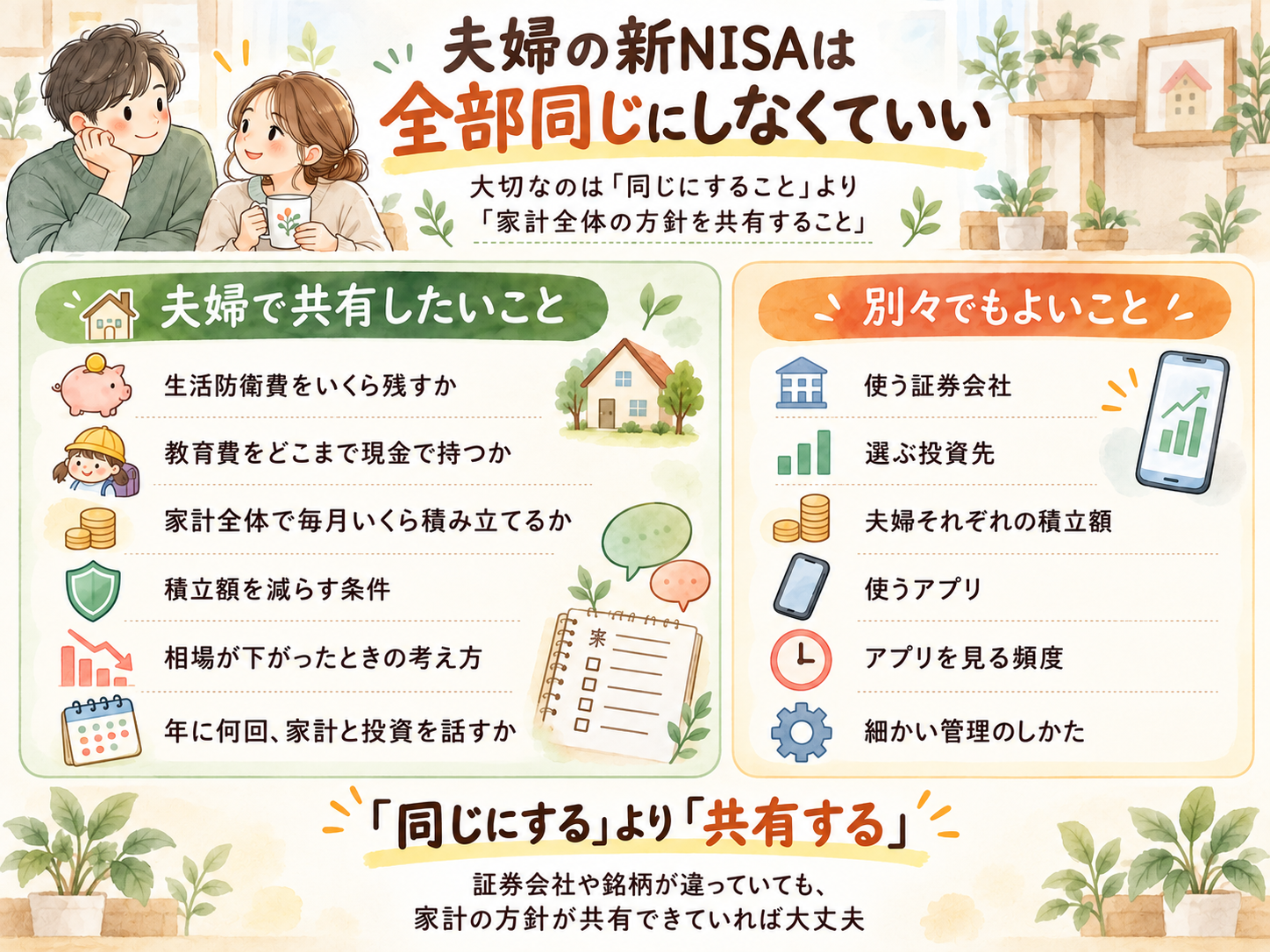 夫婦の新NISAで共有したいことと別々でもよいこと