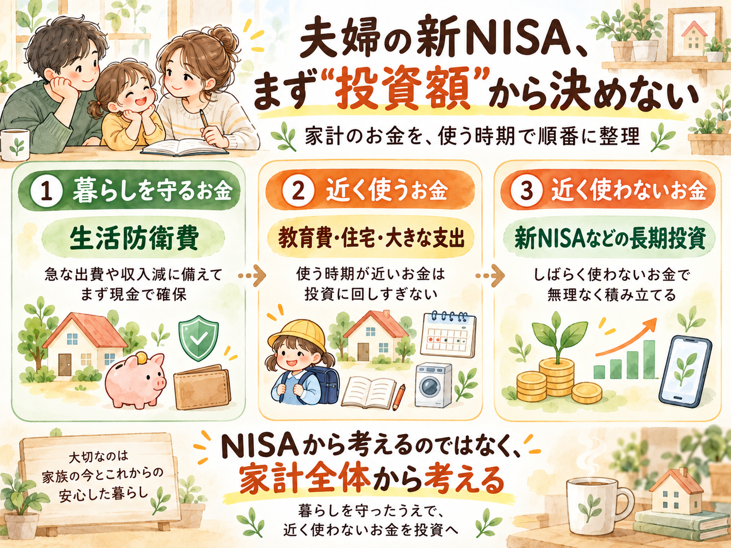 子育て家庭が新NISAの前に生活防衛費と教育費を整理する順番